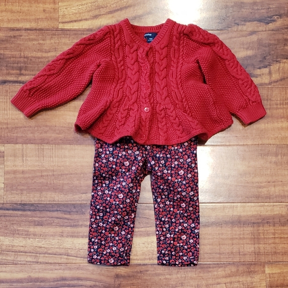 GAP Baby NWT/EUC 12-18 months red peplum sweater and navy/red floral jeans - Picture 2 of 7